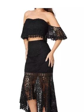 bebe Black Lace High-Low Crochet Skirt